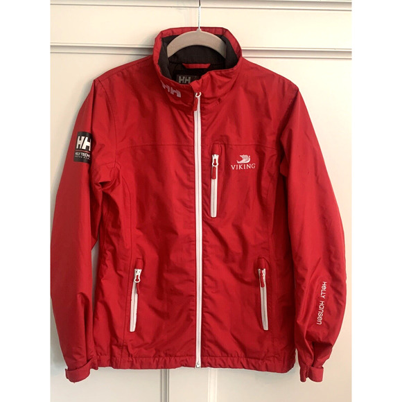 Helly Hansen Jacket Women Sz Small Red HELLY TECH® Ski Winter Coat Viking Logo - Picture 1 of 16